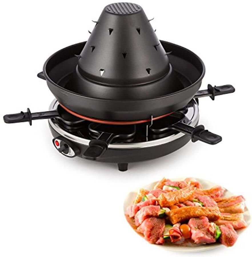 Elektrische Raclette Tafelgrill 2-in-1 Grill en Tatar Hoed voor 6 Personen 1500 Watt met Verstelbare Temperatuur