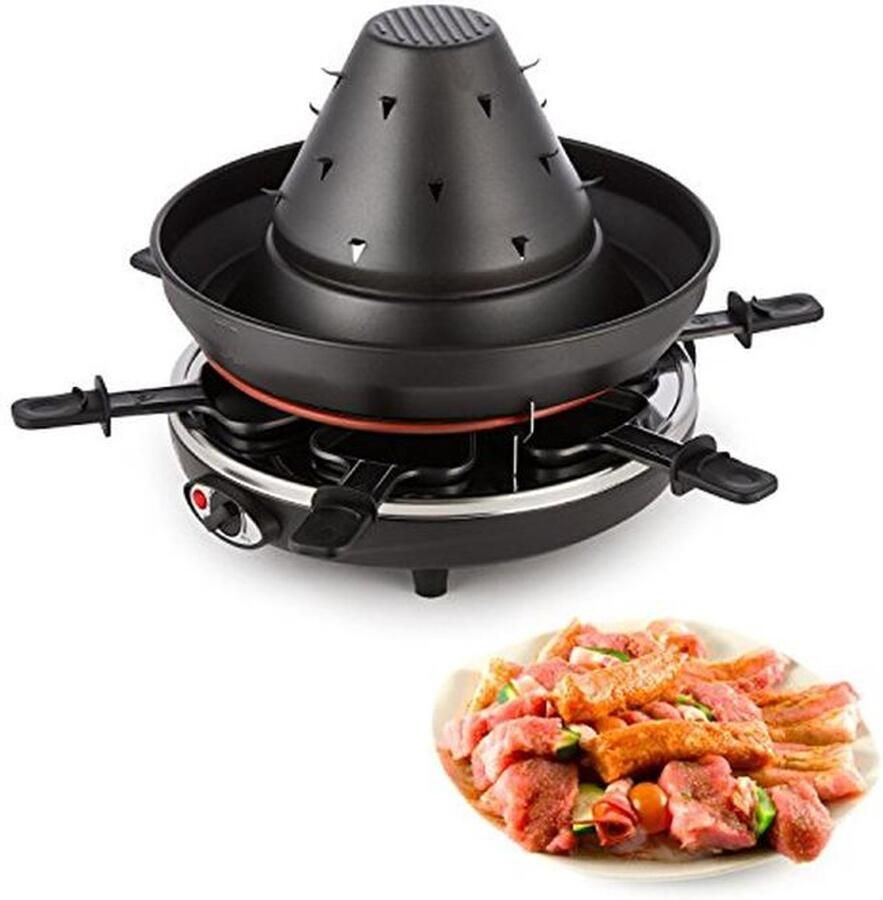 Elektrische Raclette Tafelgrill 2-in-1 Grill en Tatar Hoed voor 6 Personen 1500 Watt met Verstelbare Temperatuur