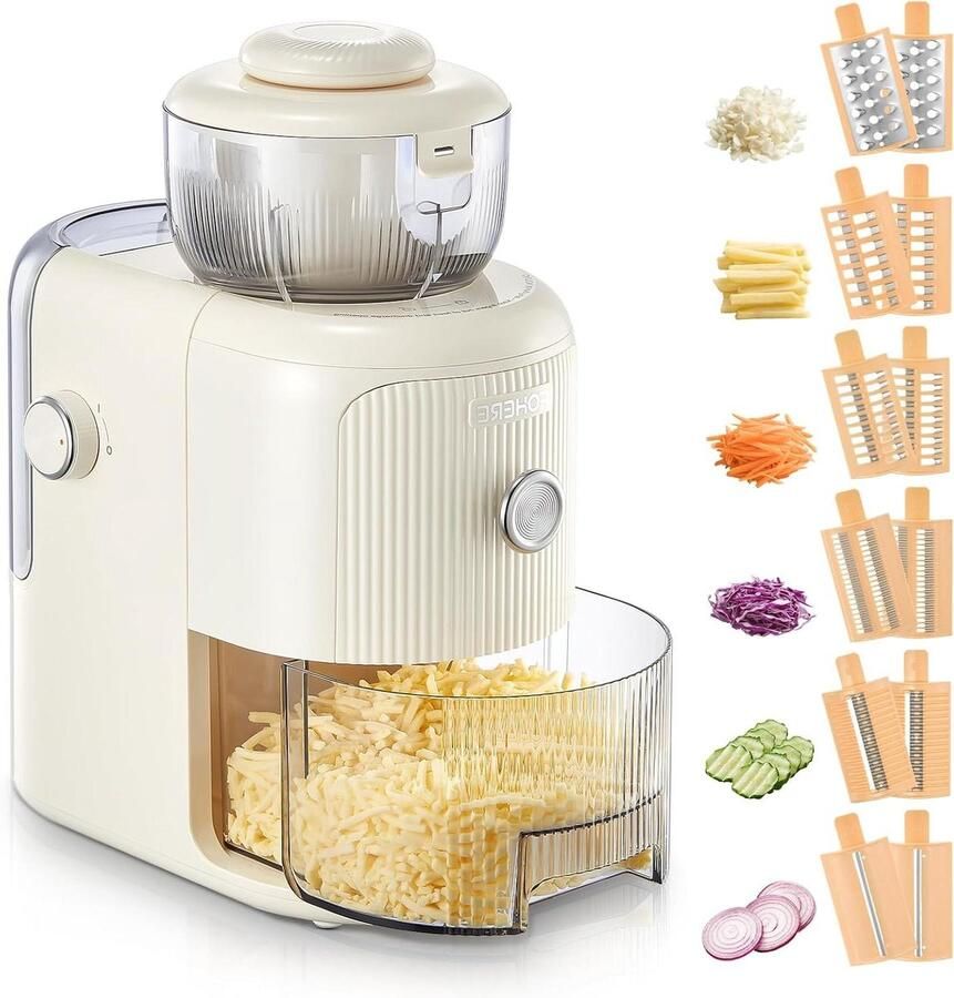 Elektrische Rasp Keukenmachine Groente Snel Ingrediënten Snijden 6 Verschillende Messen 1.8L Container Beige