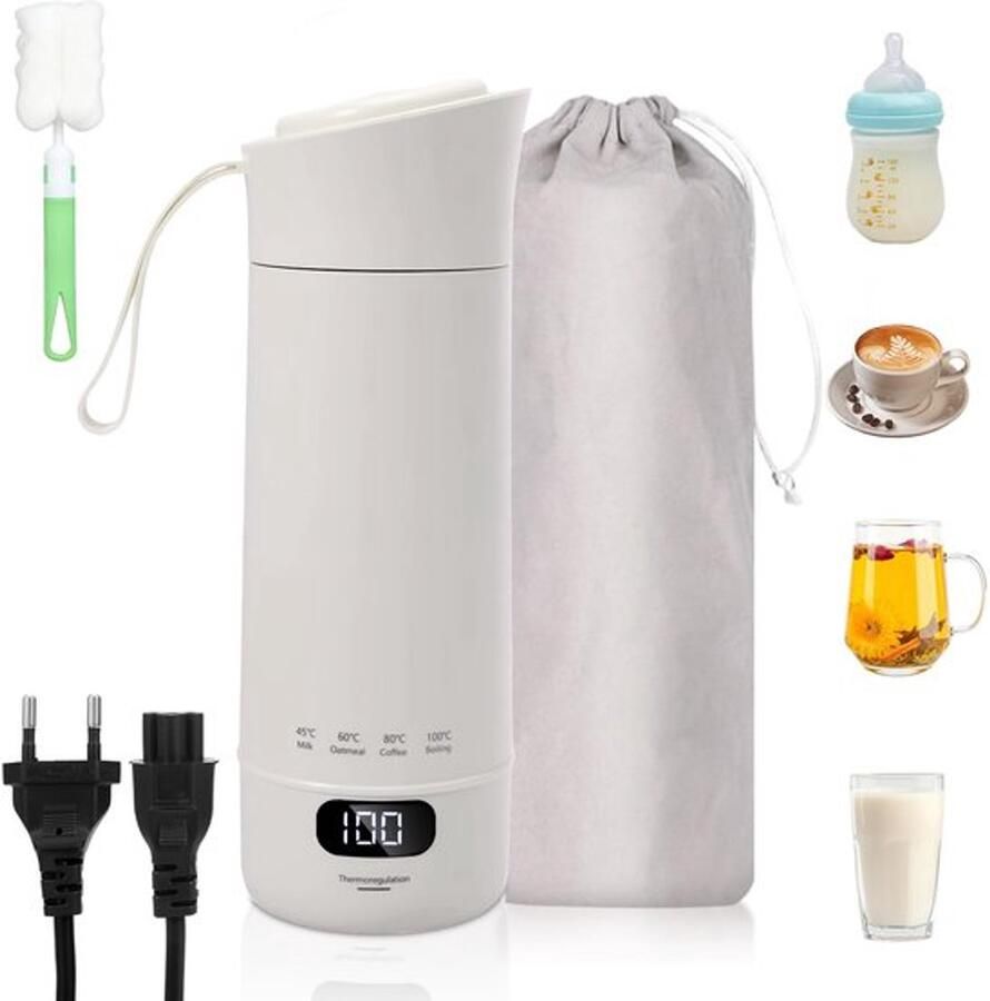 Elektrische reiskoker 400 ml mini-waterkoker draagbaar roestvrij staal 304 met 4 instelbare temperatuurniveaus en automatische uitschakeling voor thee koffie camping en kantoor