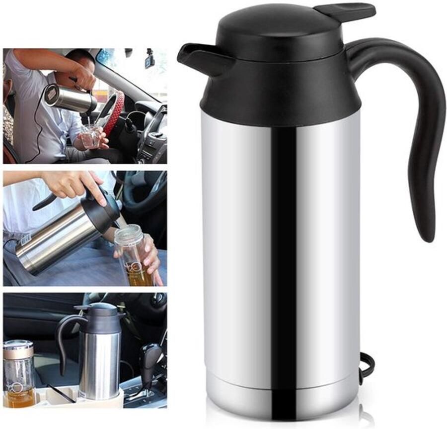 Elektrische reiswaterkoker 12V 750ml 120W Rvs Auto Waterkoker Verwarming Cup Koffie Mok Reizen Boiler Elektrische Fles voor Thee Koffie Melk