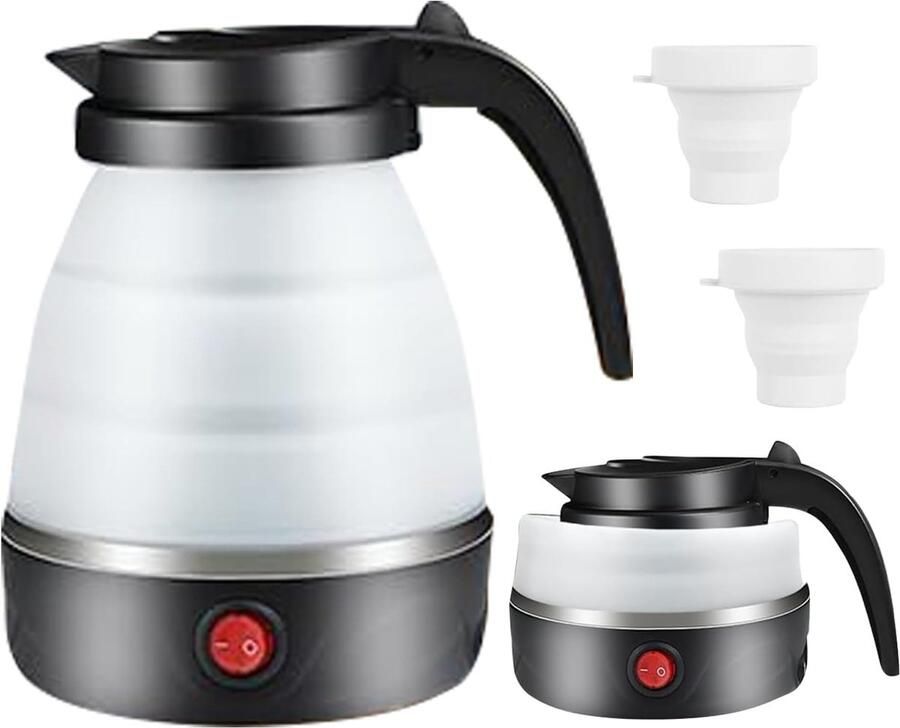 Elektrische Reiswaterkoker 600ml Mini Waterkoker van Siliconen met Roestvrijstalen Bodem Draagbare Camping Waterkoker voor Reizen Kantoor Wandelen Vakantie met 2 Opvouwbare Bekers