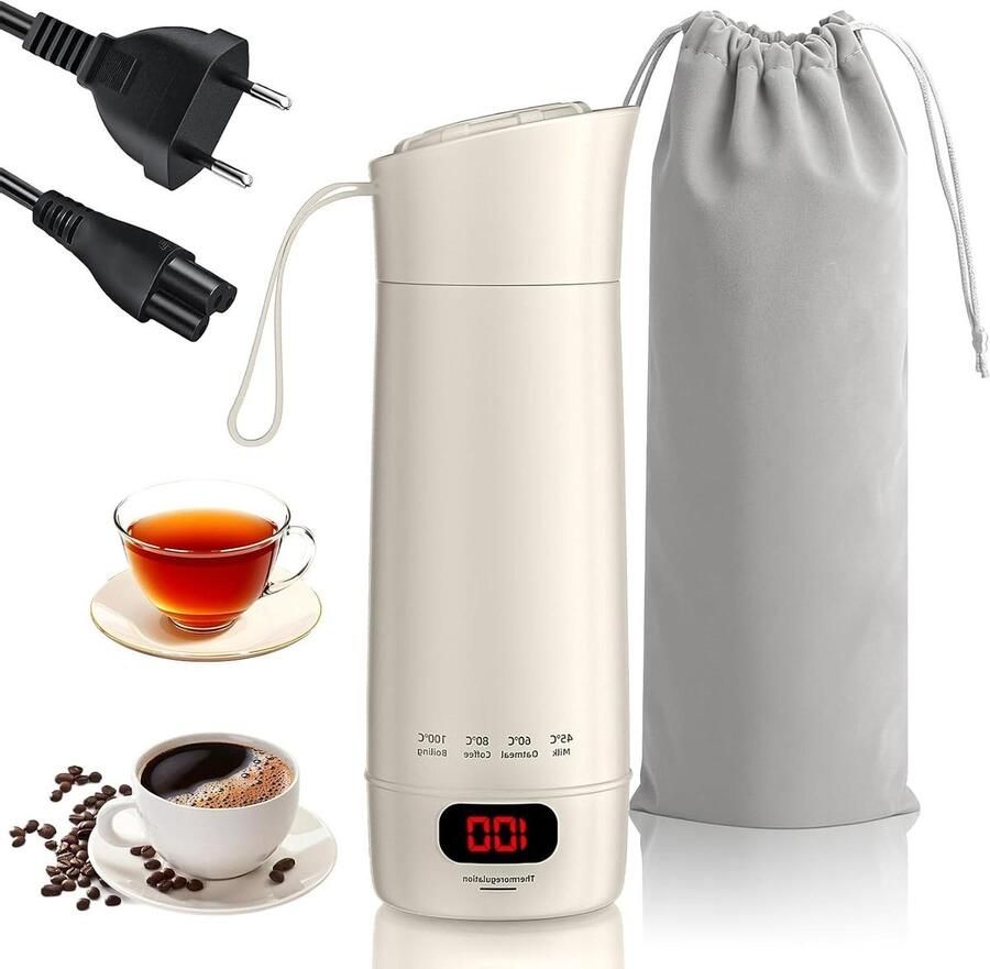 Reiswaterkoker Kleine waterkoker Warme dranken maken Instelbare temperatuur 400 ml Wit