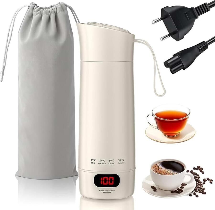 Elektrische reiswaterkoker klein 3 minuten snel opwarmen en 4 temperatuurniveaus draagbare waterkoker voor thee koffie en babyvoeding 400 ml mini-koker voor reizen kantoor en camping
