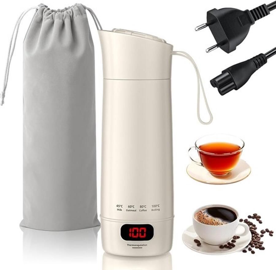 Elektrische reiswaterkoker klein 3 minuten snel opwarmen en 4 temperatuurniveaus draagbare waterkoker voor thee koffie en babyvoeding 400 ml mini-koker voor reizen kantoor en camping