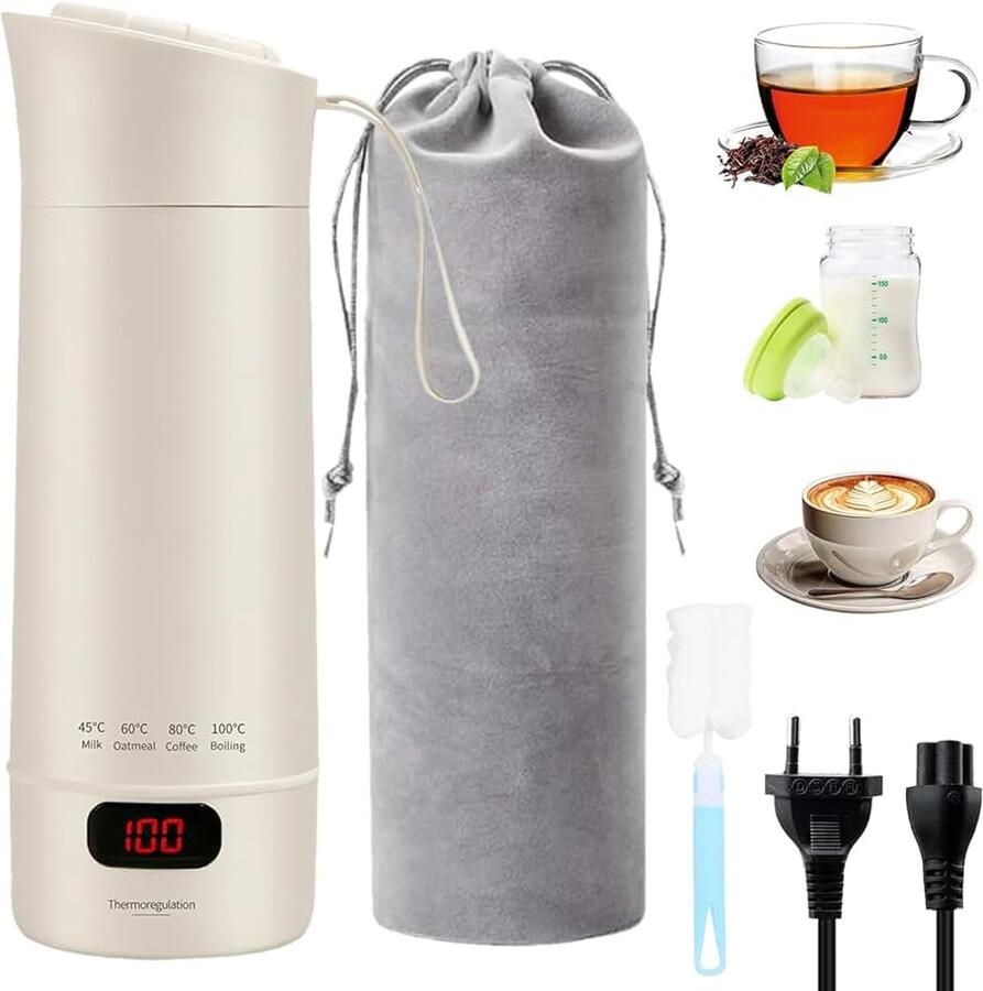 Elektrische reiswaterkoker klein 400 ml kleine waterkoker voor op reis snel kookwater met temperatuurinstelling en automatische uitschakeling constante temperatuur voor thee koffie babymelk