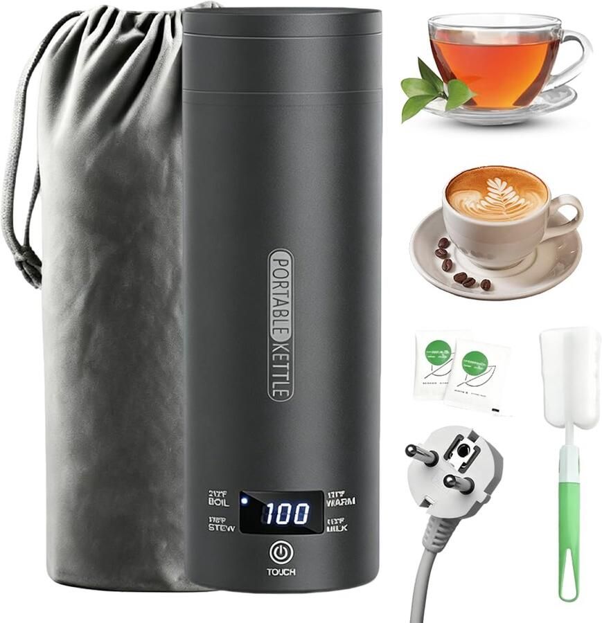 Elektrische reiswaterkoker klein 500 ml mini-waterkoker om aan te sluiten draagbare waterkoker van 304 roestvrij staal automatisch sluiten 4 temperatuurniveaus voor thee koffie babymelk zwart