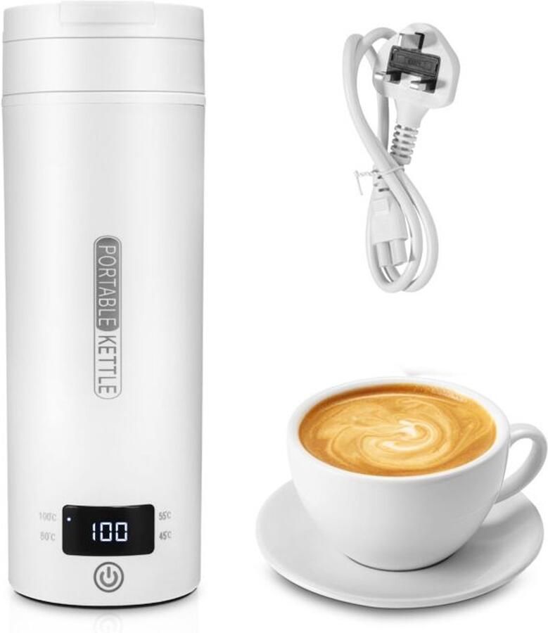 LISM-Elektrische reiswaterkoker van 500 ml 300 W draagbaar 316 roestvrij staal wit