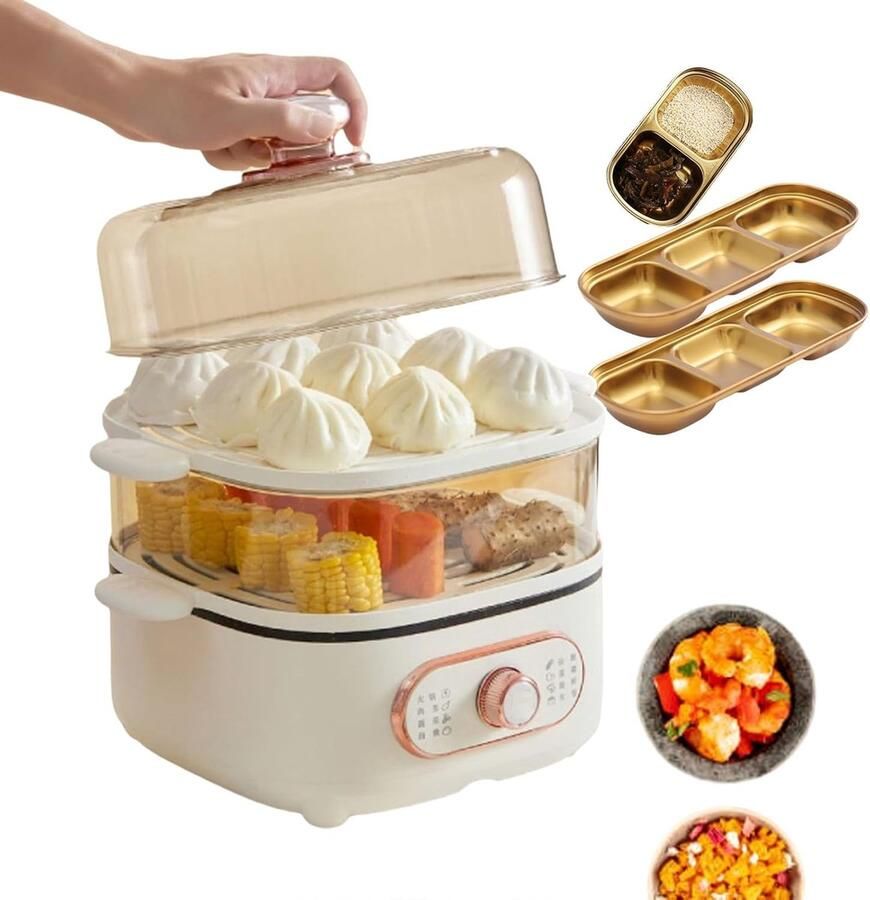 Elektrische Rijstkoker Hotpot Stoompan Meerdere Gerechten Koken Dubbele Stoomlaag 10.5 Liter Zwart