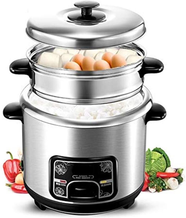 Elektrische Rijstkoker met Non-stick Functie Multifunctionele Roestvrijstalen Stoomkoker voor Pap en Dumplings Capaciteit 2L