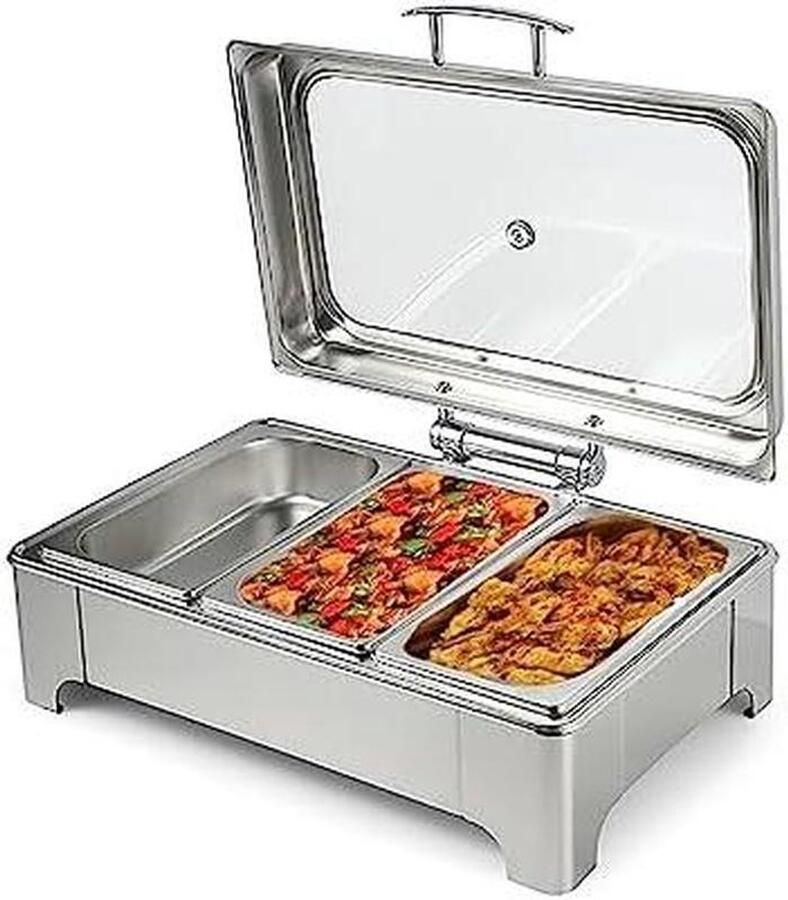 Elektrische Roestvrijstaal Chafing Dish Buffetwarmer Serveer Feesten En Buffetten Instelbare Temperatuurregeling 12 Liter Capaciteit Zilverkleurig