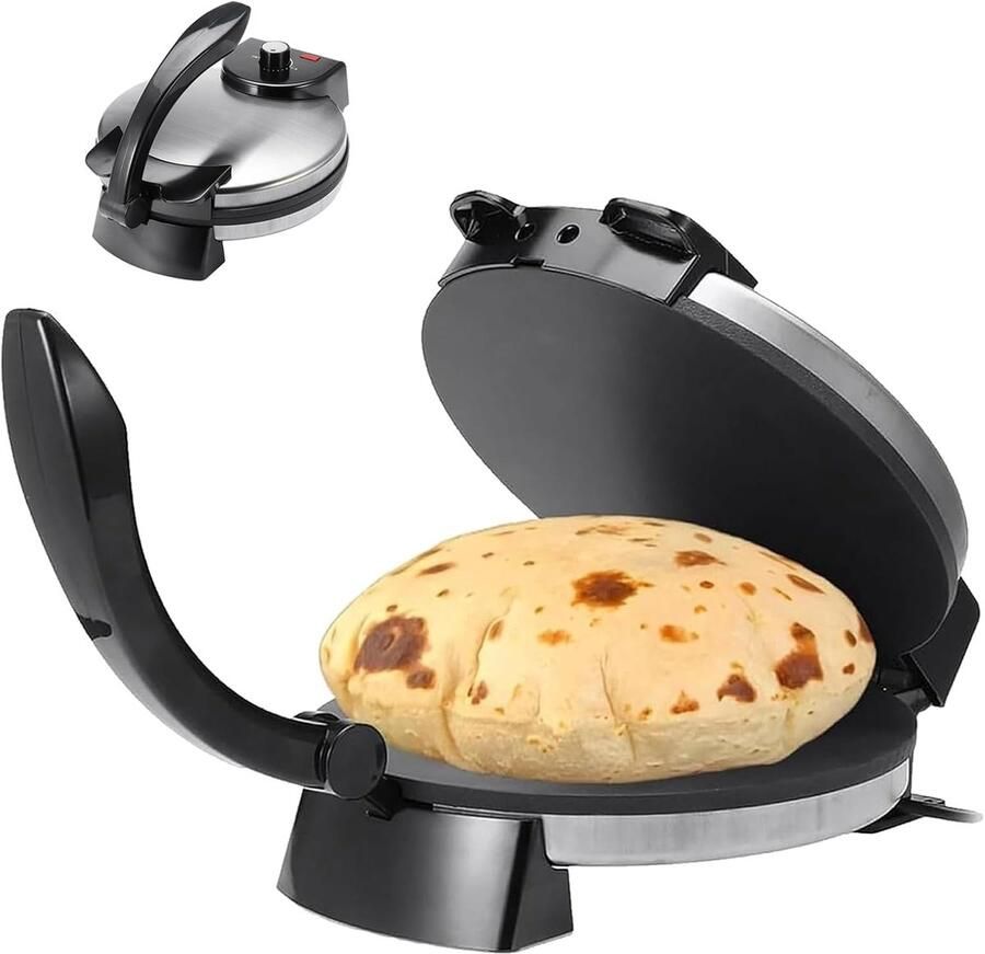 Elektrische Roti Maker Chapati Machine Thuis Bakken Dubbelzijdig Verwarmen 25 cm Zwart