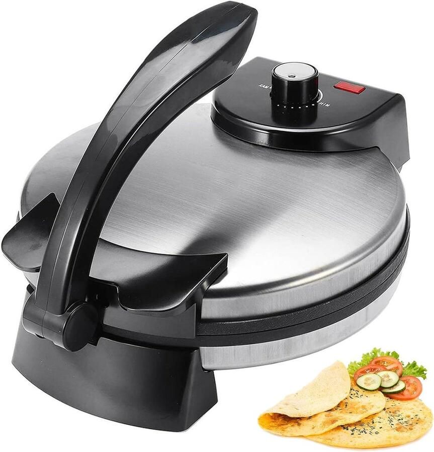 Elektrische Roti Maker Chapati Machine Tortilla Platbrood Bakken Dubbelzijdig Verwarmen 25 cm Zilver