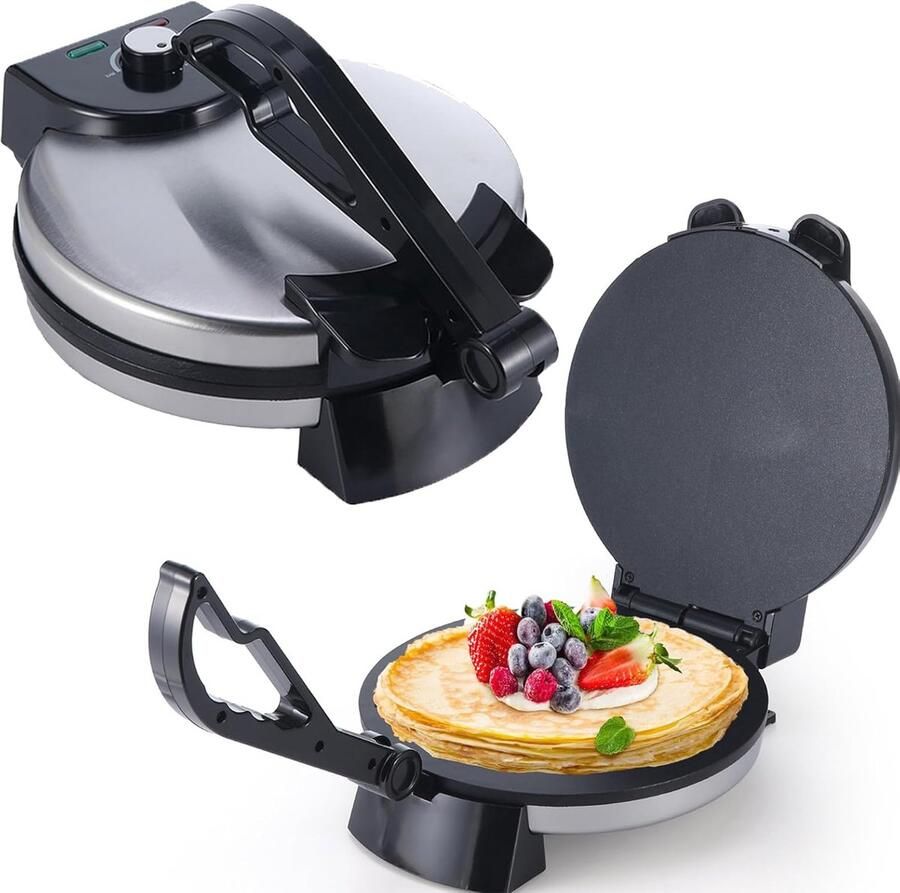 Elektrische Roti Maker Chapati Tortilla Pers Platbrood Maken Dubbele Verwarming 10 Inch Zilver