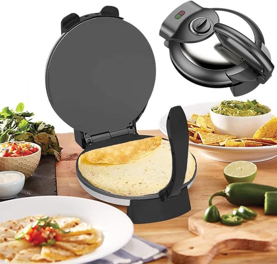 Elektrische Roti Maker Pannenkoekenmachine Tortillamaker Snel Pannenkoeken Maken Dubbelzijdige Verwarming 10 inch Zwart