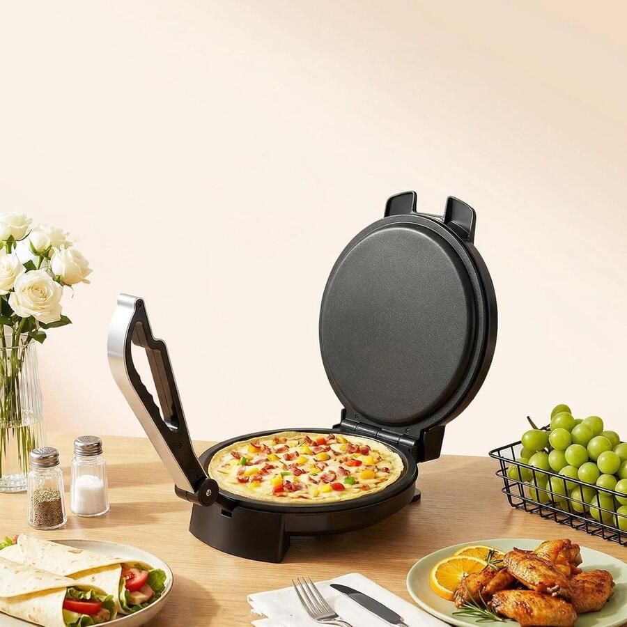 Elektrische Roti Maker Platbrood Machine Platbrood Bakken Dubbelzijdige Verwarming 26 cm Rond Zwart