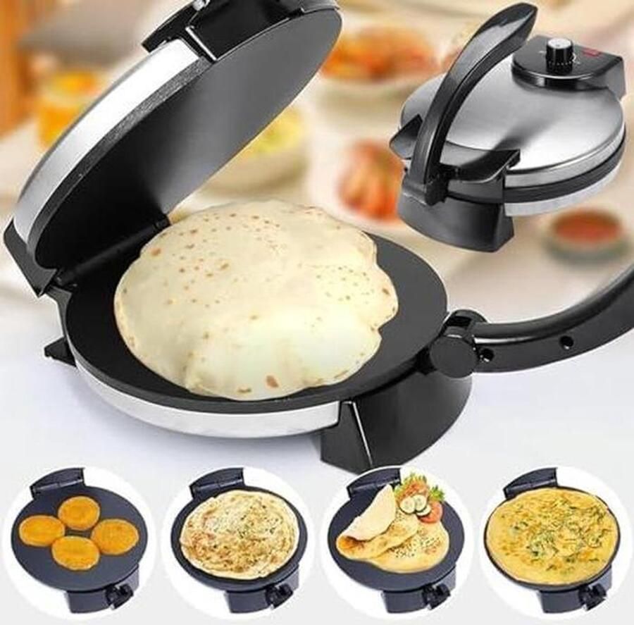Elektrische Roti Maker Tortilla Pers Platbrood Bakken Instelbare Temperatuur 10 Inch Zilver