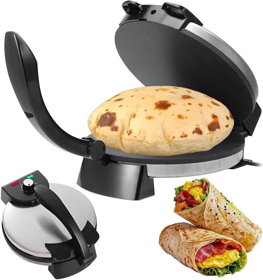 Elektrische Roti Maker Tortillapers Flatbread Platbrood Maken Dubbelzijdige Verwarming 10 inch Plaat Zwart
