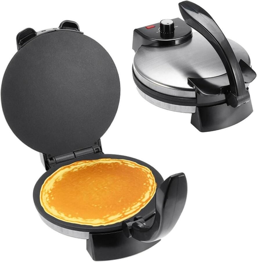 Elektrische Roti Maker Tortillapers Pan Snelle Maaltijden Maken Instelbare Temperatuur 25 cm Diameter Zwart