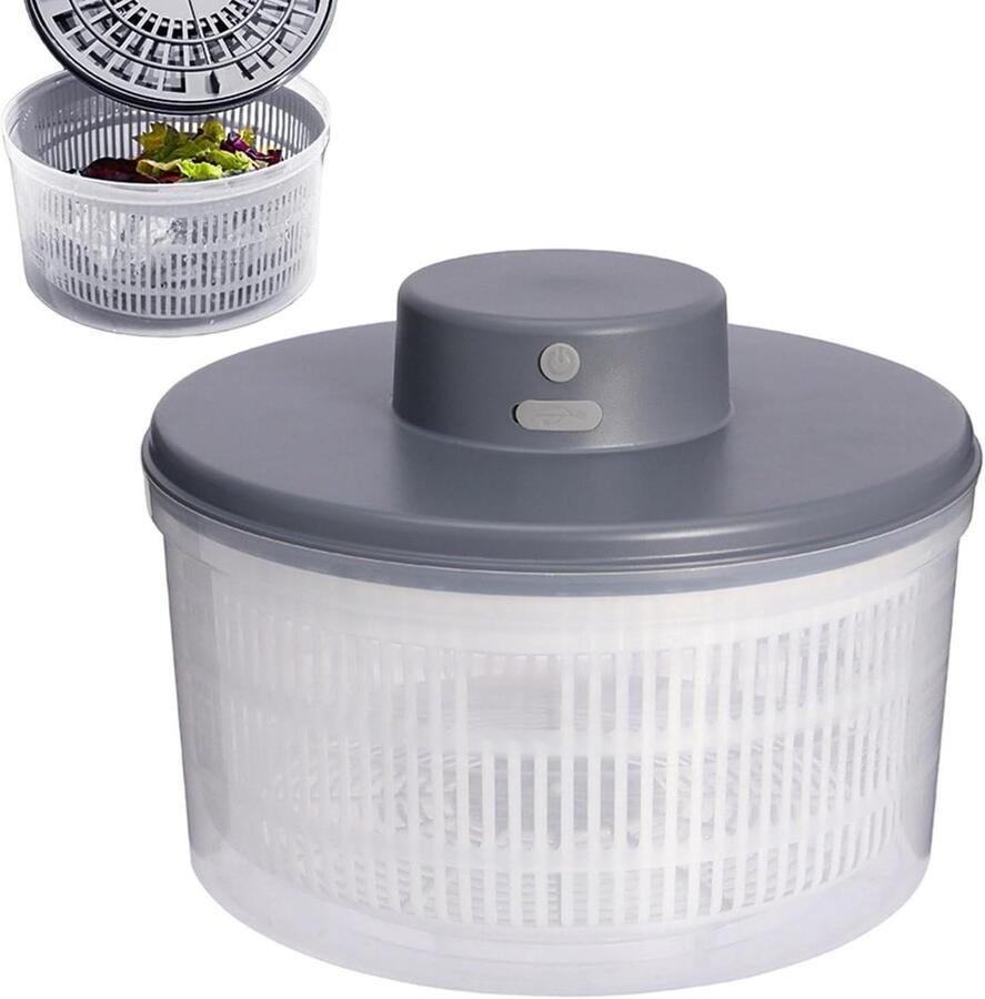 Elektrische Salade Spinner Groente Droger Gezond Eten Bereiden Snel en Moeiteloos Drogen 3L Capaciteit Grijs