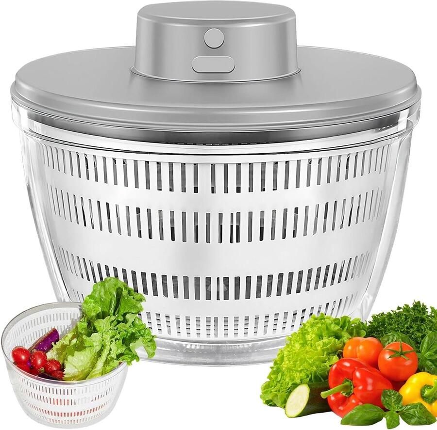 Elektrische Salade Spinner Slaschudden Droger Groenten Drogen Grote 4L Kom 22 x 21 x 14 cm
