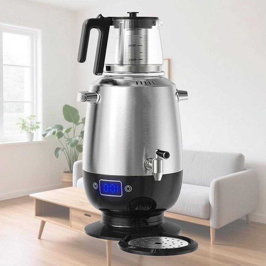 Elektrische Samovar Thee Ketel Thee Zetten Anti-droogkookfunctie 4.5 liter Zilver