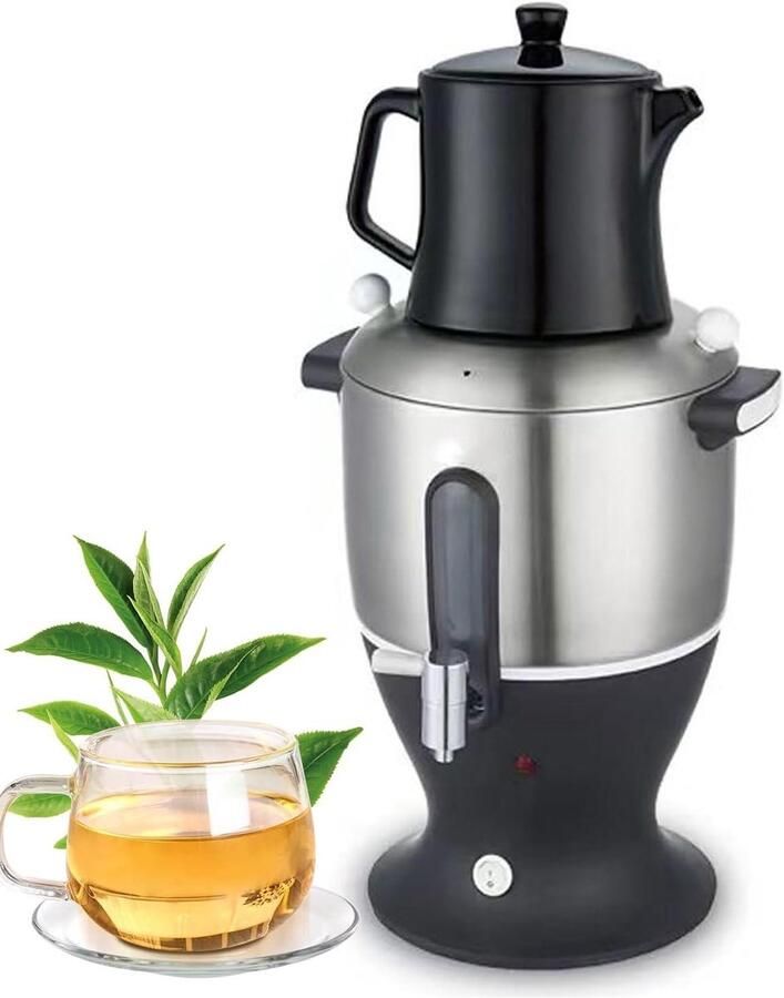 Elektrische Samovar Theeapparaat Waterkoker Thee Zetten Dubbele Pot Warmhoudfunctie 6 Liter Zilver
