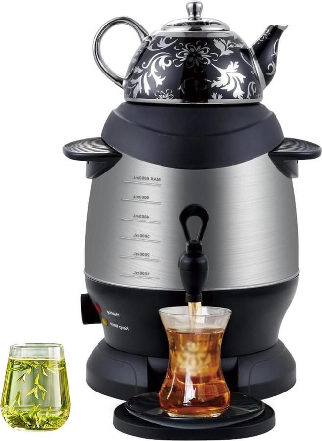 Elektrische Samovar Theemaker Waterkoker Theepot Thee Zetten 2-in-1 Functie 5L + 1L Zwart
