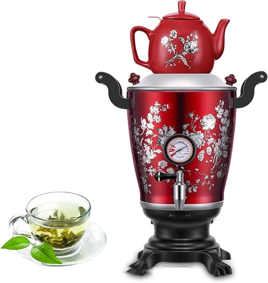 Elektrische Samovar Waterkoker Theemaker Thee Zetten Dubbelwandig RVS 3.2 Liter Zilver