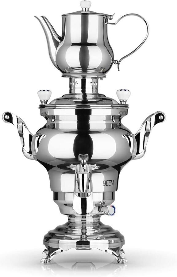 Elektrische Samowar Waterkoker 3L RVS met Theepot 1L en Hendeldispenser