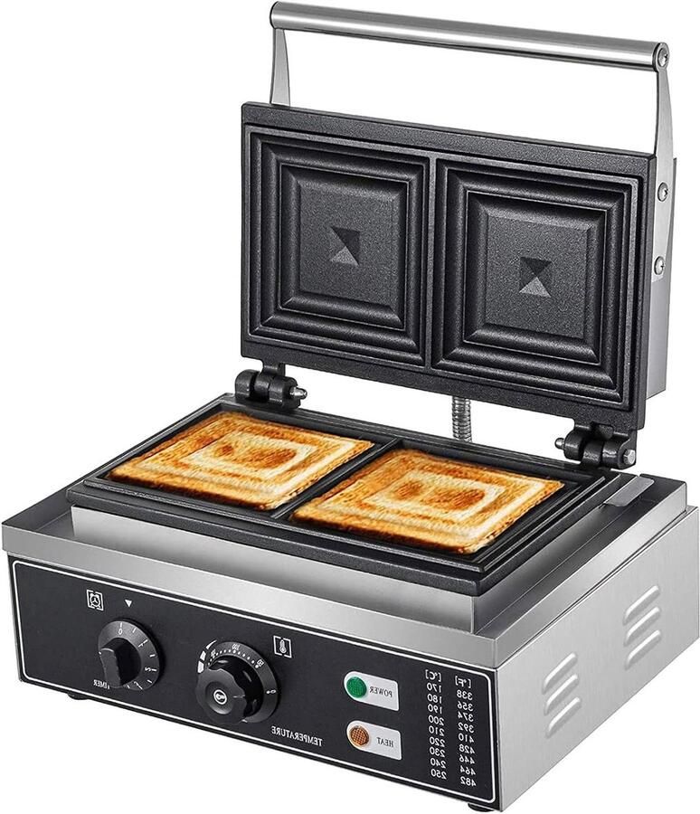 Elektrische Sandwichmaker Panini Grill Broodjes Bereiden Dubbele Verwarming 38.5 x 27.5 x 21.5 cm Zilver