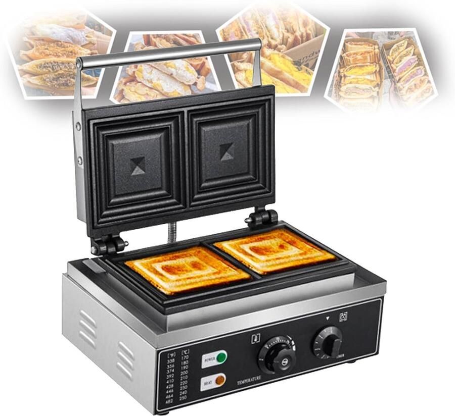 Elektrische Sandwichmaker Panini Grill Snacks Maken Automatische Temperatuurregeling 4 Stukken Zilver