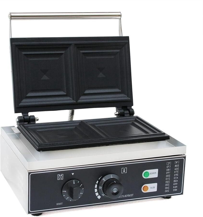 Elektrische Sandwichmaker Contactgrill Panini Snelle Snacks Maken Instelbare Temperatuur Tijd 38x27 cm Zilver