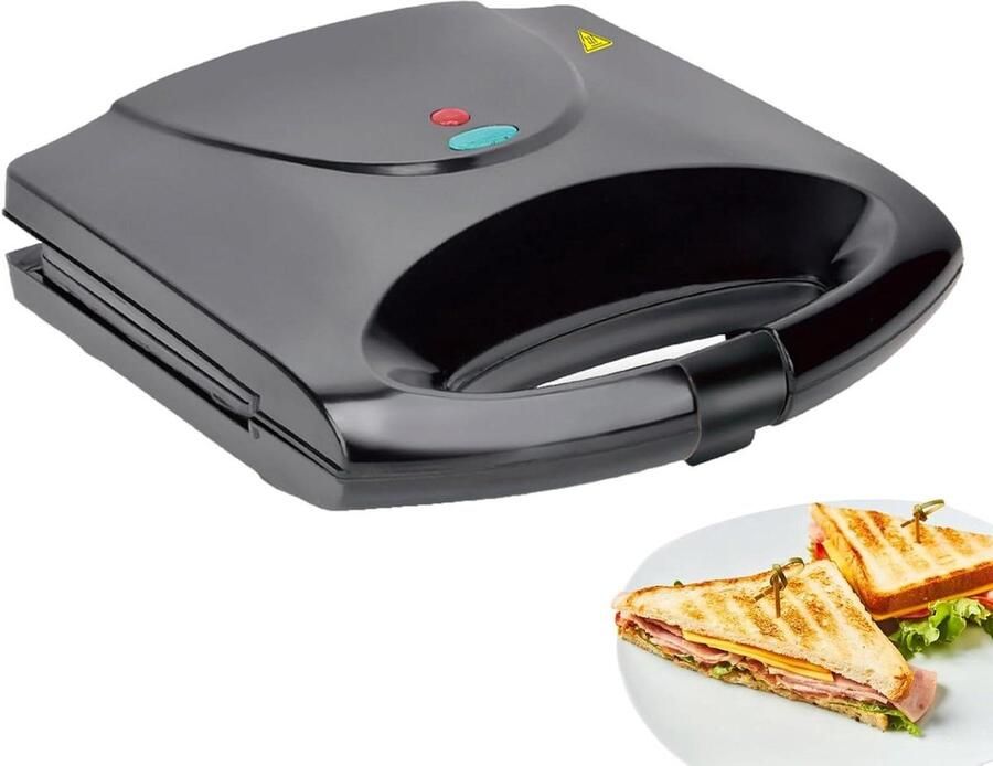Elektrische Sandwichmaker Tosti Apparaat Snelle Snacks Maken Dubbele Verwarming 24 cm Breed Zwart
