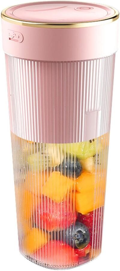 Elektrische sapcentrifuge met zes messen voor thuis en sport draagbare smoothie- en fruitblender 300 ml 50W mini-sapfles 1200 mAh blenderbeker USB oplaadbaar 19 x 8 x 5 cm 1 stuk roze