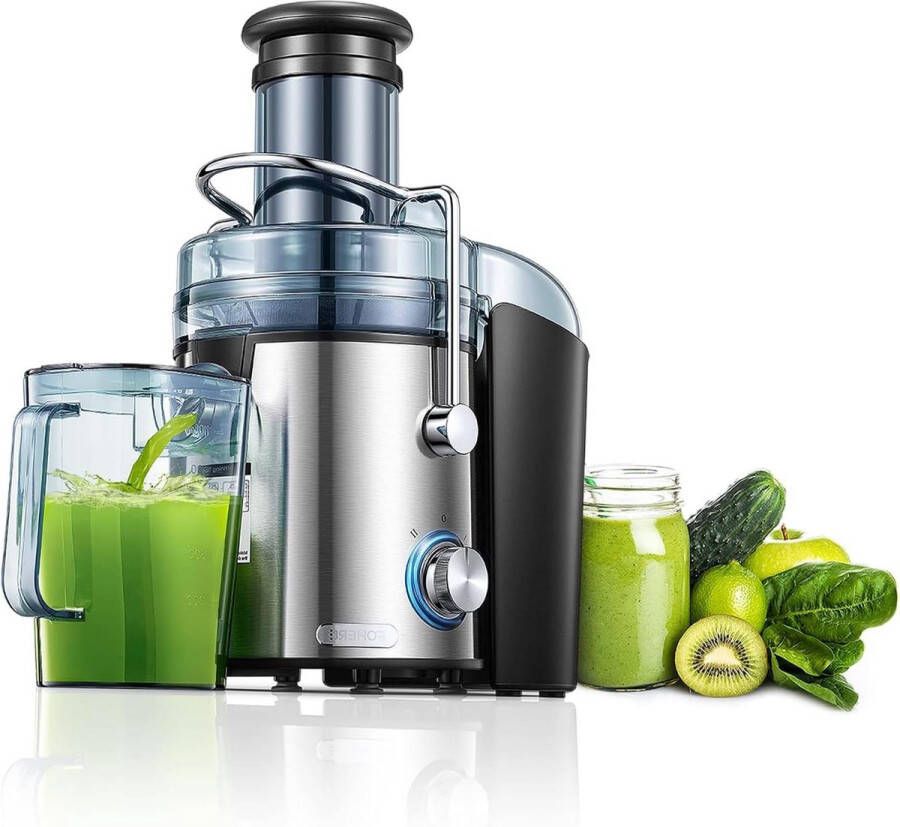 Elektrische Sapcentrifuge Roestvrij Staal 800W Groenten Fruit Citruspers 2 snelheden Anti-druppelsysteem Grote Vulschacht Zilver sapcentrifuge groenten en fruit