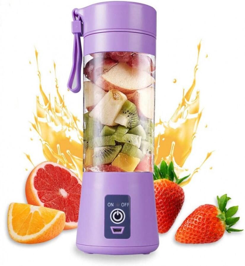 Elektrische sapcentrifugebeker Mini blender Smoothie maker Sapbeker Elektrische USB-sapcentrifuge Geschikt voor het maken van smoothies blenders en sappen 380 ml ontwerp met zes messen perfect voor het mixen (lichtpaars)