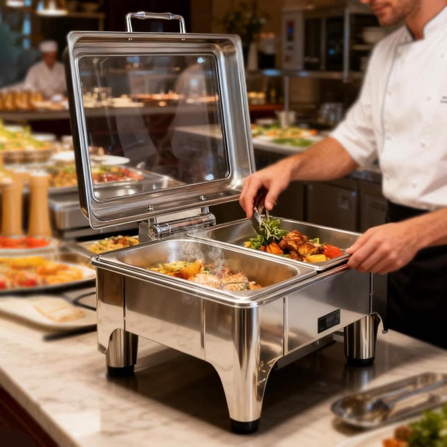 Elektrische Schaafschotel Buffetwarmer Feestelijke Buffetten Instelbare Temperatuur 9.5QT Capaciteit Zilver