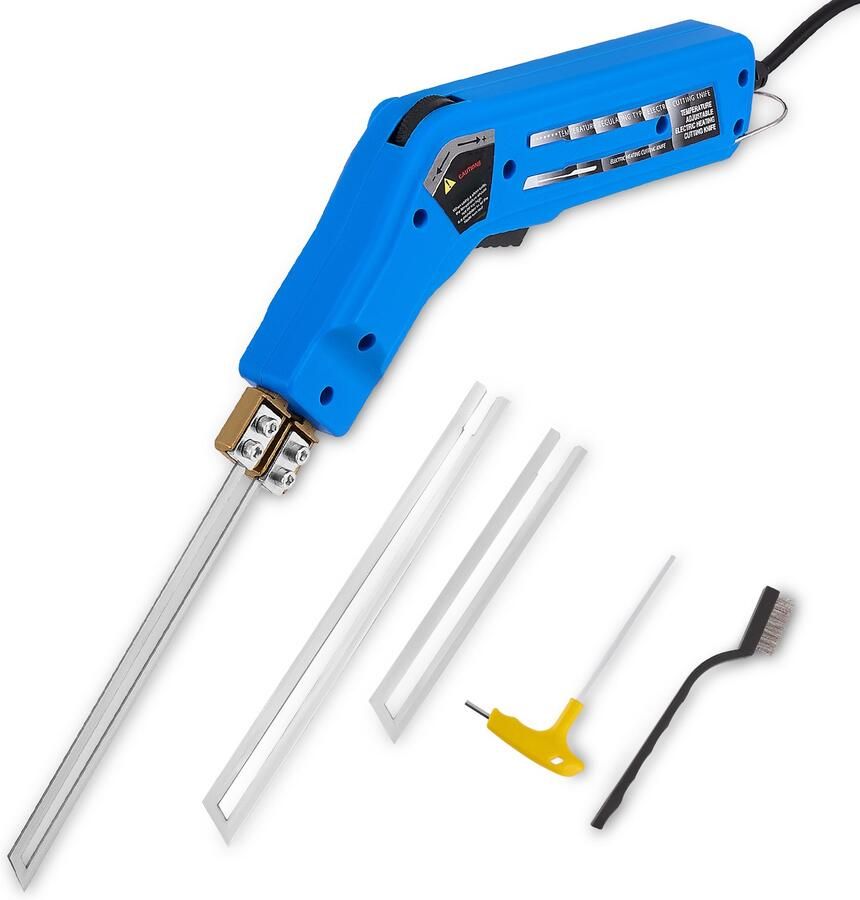 Elektrische Schuimsnijder Instelbare Temperatuur 2 Roestvrij Stalen Messen Blauw Spons Rubbersnijder