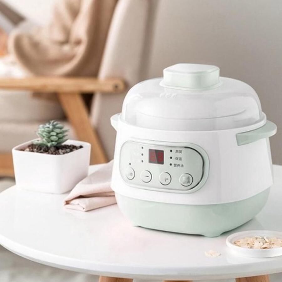 Elektrische Slowcooker Stoofpot Soepmaker Gezond Koken Waterbadverwarming 1 Liter Groen