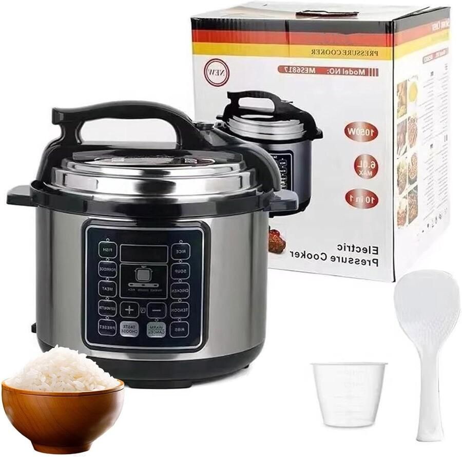 Elektrische Snelkookpan Multi Cooker Maaltijden Bereiden 9 Voorgeprogrammeerde Functies 6 Liter Capaciteit Zwart