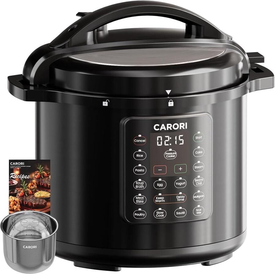 Elektrische Snelkookpan Multicooker Fornuis Snel Koken 12-in-1 Functionaliteit 8 Liter Capaciteit Zwart