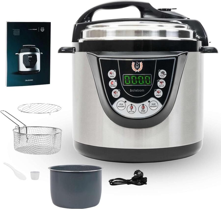 Elektrische Snelkookpan Multicooker Keukenrobot Eten Bereiden Programmeerbaar met Spraak 6 Liter Grijs