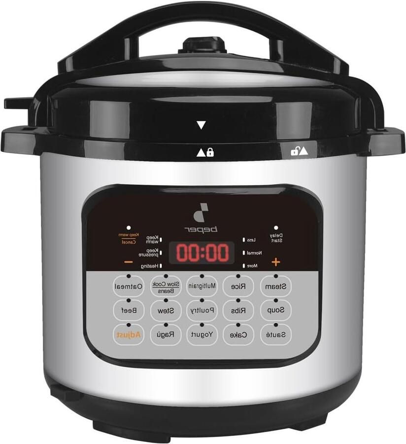 Elektrische Snelkookpan Multicooker Stoomkoker Snel Maaltijden Bereiden 15 Voorgeprogrammeerde Kookprogramma's 6 Liter Zwart