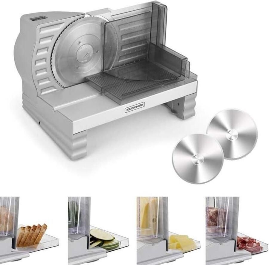 Elektrische Snijmachine Keuken Snijder Gelijkmatig Snijden Twee Roestvrijstalen Messen 20 mm Instelbaar Zilver