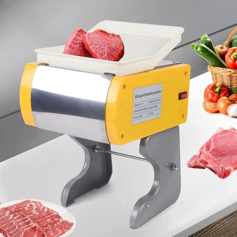 Elektrische Snijmachine Vlees Snijder Snel Ingrediënten Snijden Hoge Efficiëntie Motor 50 kg uur Geel