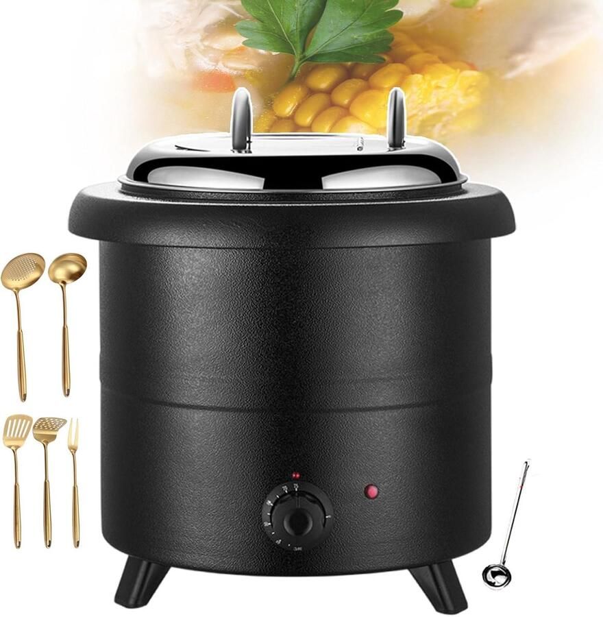 Elektrische Soepketel Buffetwarmer Voedselwarmer Catering Warm Houden Instelbare Temperatuur 13 Liter Capaciteit Zwart