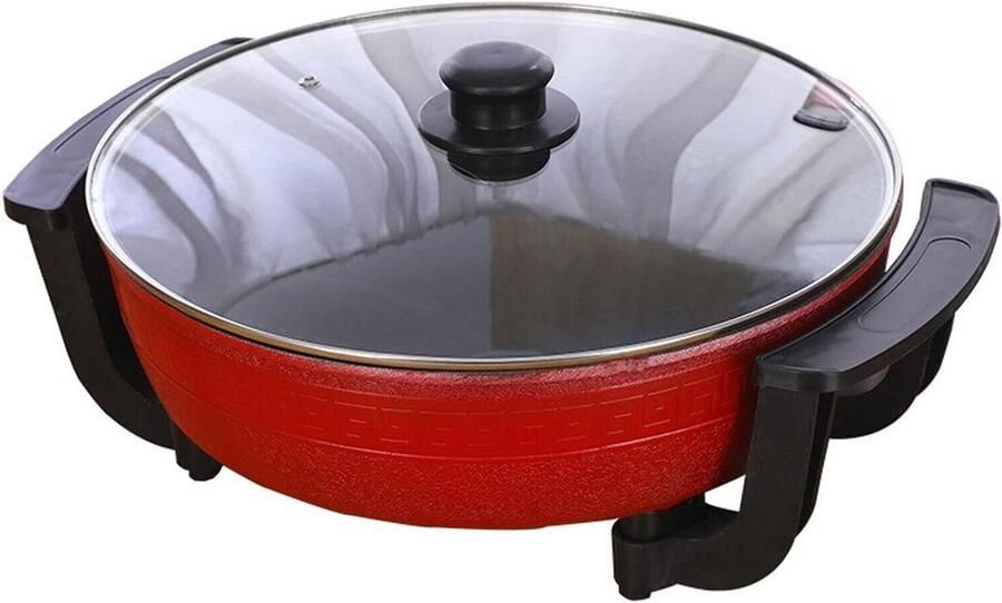 Elektrische Soeppan Wok Pan Gezellig Tafelen Dubbelzijdig Koken 6 Liter Rood