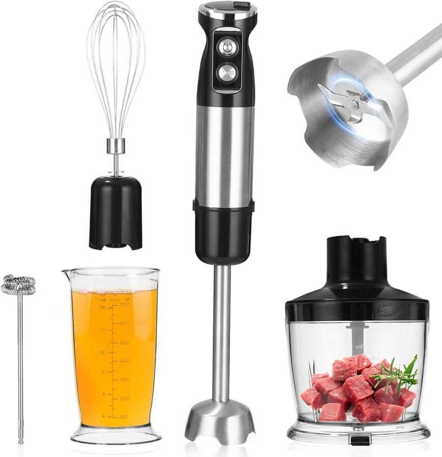 Elektrische Staafmixer Roestvrij Staal 6-in-1 Functies Eenvoudig Schoon te Maken Voor Koken en Bakken