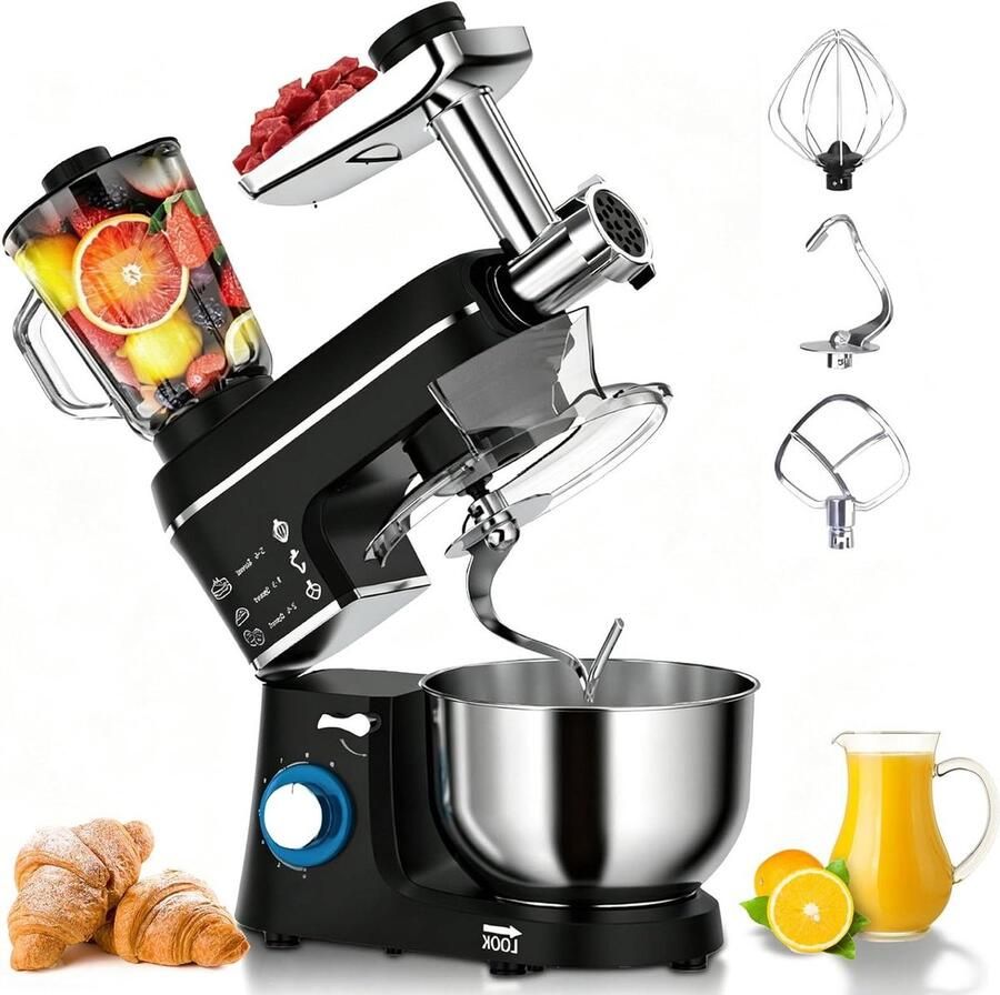 Elektrische Staande Mixer Keukenmachine Deegklopper Thuis Bakken Koken 5-in-1 Multifunctioneel 10L Kom Zwart